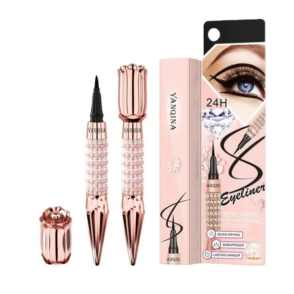 Queen Rose Crown Style Scepter Rose-Gold Rhinestone Liquid Eyeliner Pen Black - Picture 5 of 7